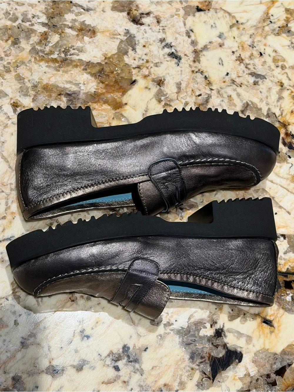 Thierry Rabotin Pewter Metallic Leather Penny Loafers 36 US 6 Made In Italy